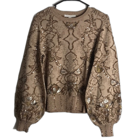 Jonathan simkhai pullover sweater with golden embellishments puffy sleeves Small - Picture 1 of 15